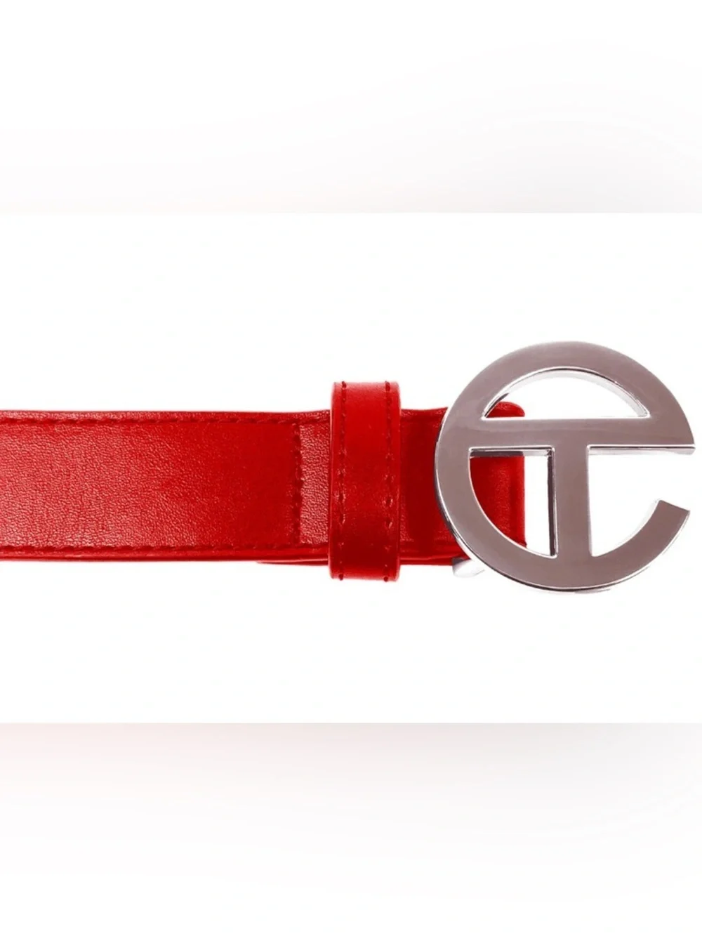 Telfar Red Leather Logo Belt with Silver Buckle 🆕